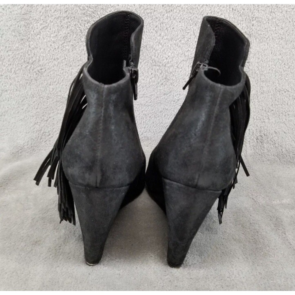 Charles David Bootie 8.5 Black Suede Fringe‎ Cowgirl Western Rocker Grunge Wedge - Picture 6 of 14